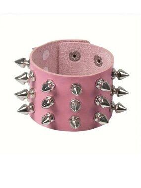 Spike Cuff Bracelet Leather Pink Rivet Wrist Bangle Edgy Rock Goth Punk Scene